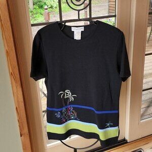 Compliments 2 pc Embroidered Colorful Accent Stretchy Pullon Capri Pant Sz M Set